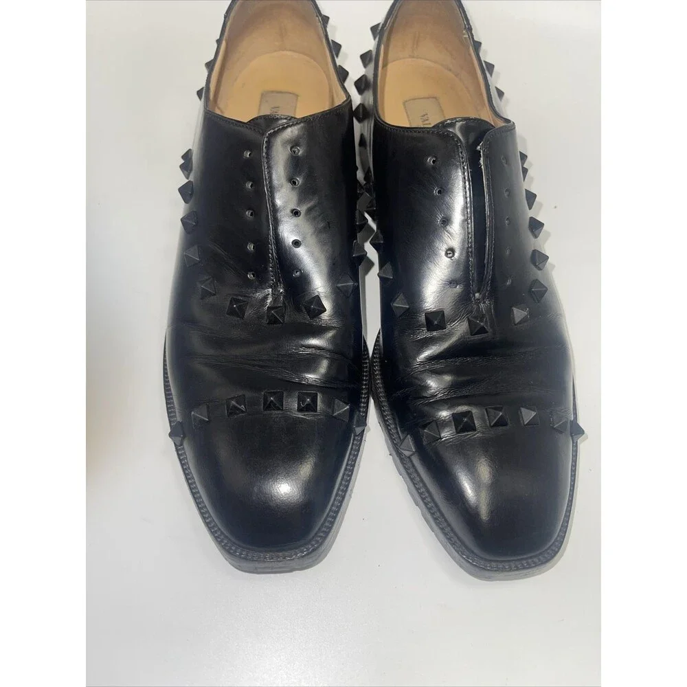 Valentino Garavani Black Leather Rockstud Lace Up Oxfords Sz 40 (missing laces)